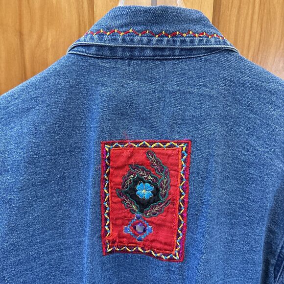 Life Style Women Denim Jacket Embroidered Appliqué Blue Art To Wear S Cotton - Picture 9 of 11